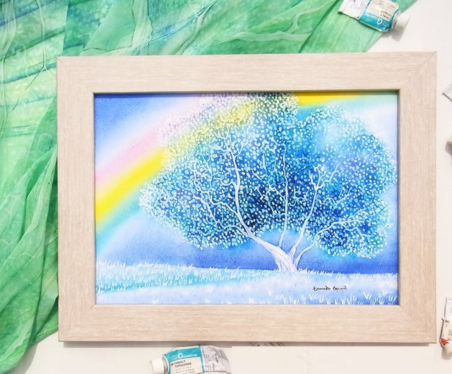 rainbow colored tree】水彩画アートプリント ポスター おしゃれインテリア リビング 壁掛け 青空 雨上がり 北海道の風景 -  ショップ てじまともこ ポスター・絵 - Pinkoi