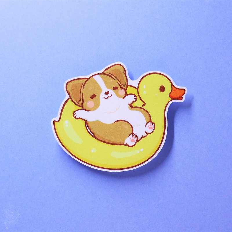 Keji / duck duck swimming ring / shiny big sticker - Stickers - Paper Yellow