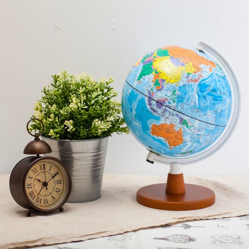 SkyGlobe 8 inch executive blue ocean wooden base globe (Chinese and English comparison)-2 models in total - Items for Display - Plastic Blue