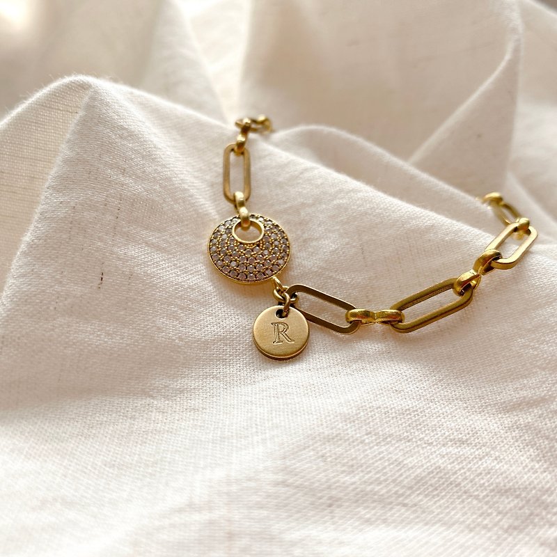Memories -Letter brass bracelet - Bracelets - Copper & Brass Gold