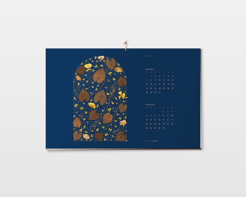 Pressed Flowers and Plants 2025 Printable Illustrated Calendar Herbarium Wall - 其他數位設計 - 其他材質 