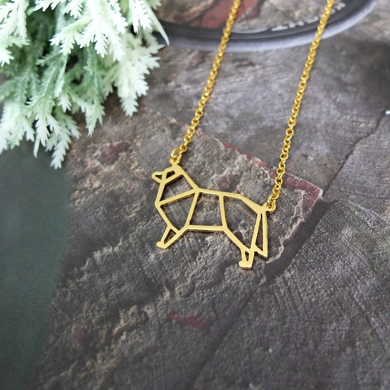 Border Collie Dog Necklace Birthday gift for Dog lover, Origami Design - Necklaces - Copper & Brass Gold