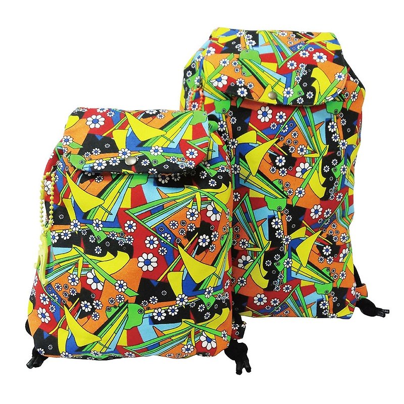 【Is Marvel】Colorful geometric package(S) - กระเป๋าเป้สะพายหลัง - ผ้าฝ้าย/ผ้าลินิน หลากหลายสี