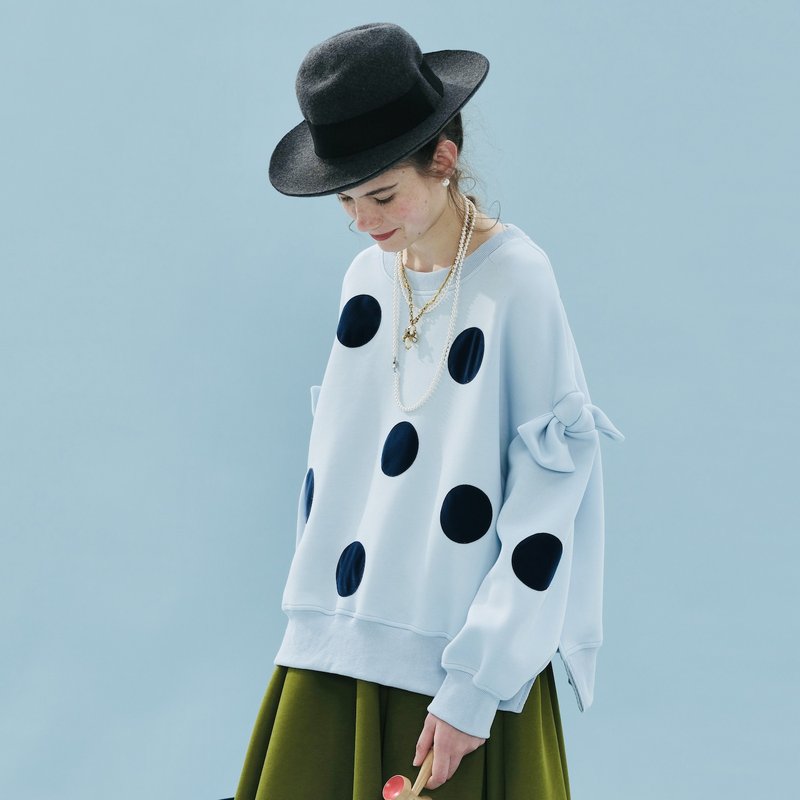 水藍蝴蝶結長袖上衣 / 空氣棉 - 女上衣/長袖上衣 - 棉．麻 黑色