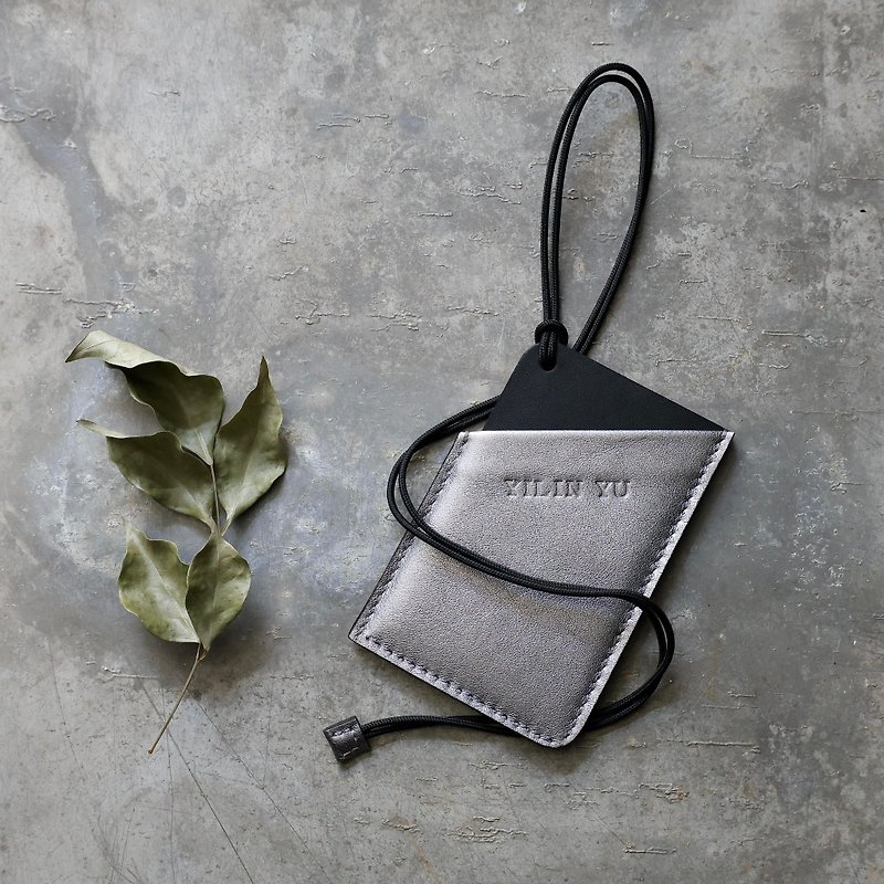 Card holder customized metallic Silver/hacker customized gift - ID & Badge Holders - Genuine Leather Silver