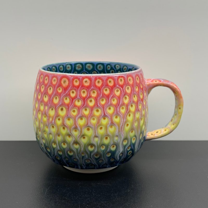 孔雀開屏 咖啡杯 280ml 邱毓寧 鶯歌 A6-04 - 茶壺/茶杯/茶具 - 瓷 多色