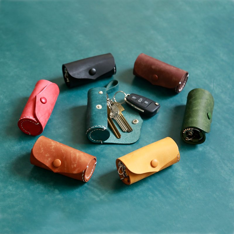 [Cutting line] Rolling key case handmade leather key case cylinder key case key case - ที่ห้อยกุญแจ - หนังแท้ หลากหลายสี