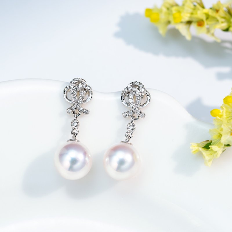 Akoya | Love Knot | 18K White Gold | Diamond Earrings - Earrings & Clip-ons - Pearl 