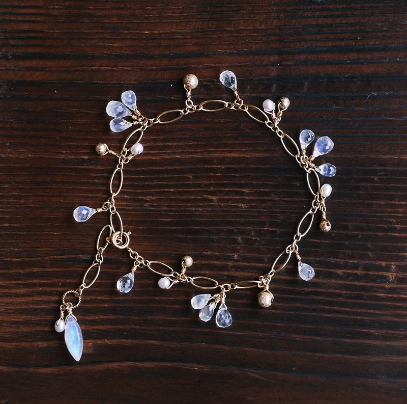 Top Strong Blue Glass Body Moonstone Ornate Bracelet Wild Customized Gift Natural Stone - Bracelets - Gemstone White