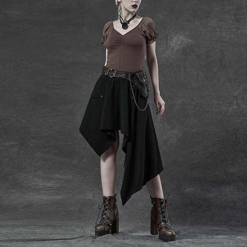 Gothic eight-pointed star cotton vertical skirt - กระโปรง - วัสดุอื่นๆ สีดำ