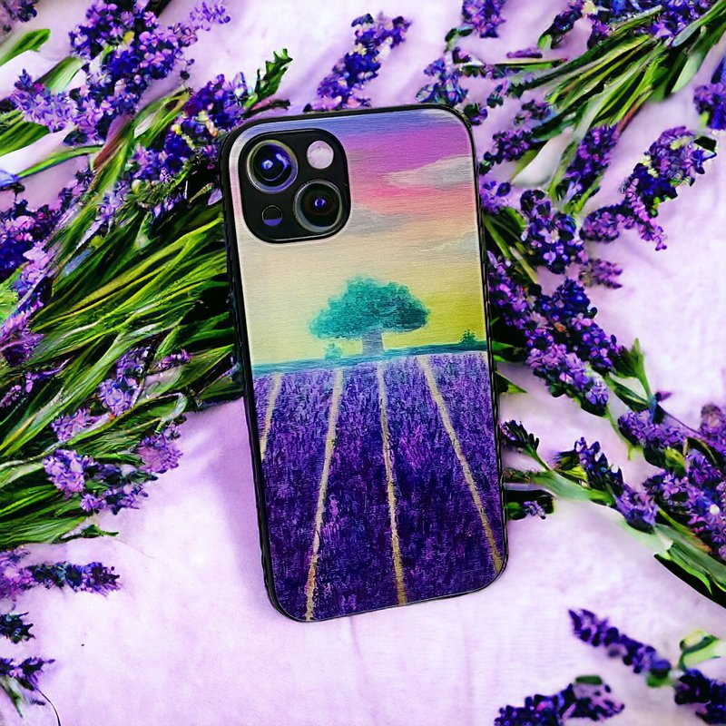 Lavender Field Morning Light Tempered Glass Phone Case - เคส/ซองมือถือ - วัสดุอื่นๆ หลากหลายสี