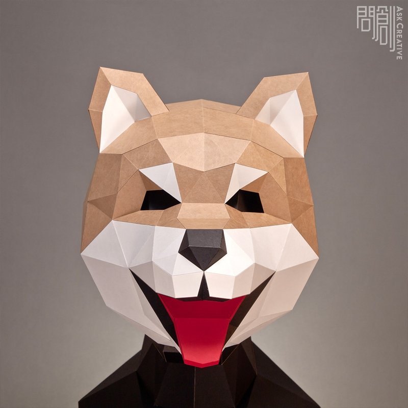 DIY Handmade 3D Paper Model Gift Decoration Mask Series-Shiba Inu Mask - Stuffed Dolls & Figurines - Paper Khaki