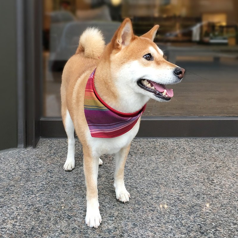 犬専用ネームスカーフ-カスタマイズ（中型犬）-深い紫色のストライプ - 首輪・リード - コットン・麻 パープル