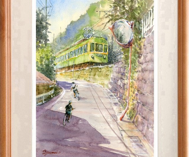 水彩画原画 江ノ電江ノ島駅５ - 絵画