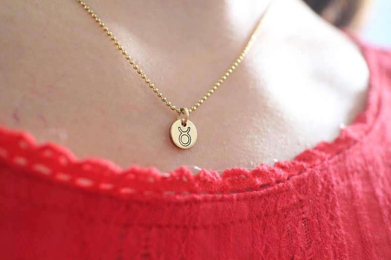 Horoscope sign-brass necklace-Taurus - สร้อยคอ - ทองแดงทองเหลือง สีทอง
