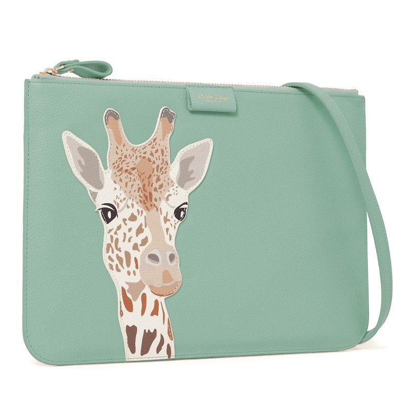 Fantasy World Giraffe Appliqué Leather Sling Bag - กระเป๋าคลัทช์ - หนังแท้ สีเขียว