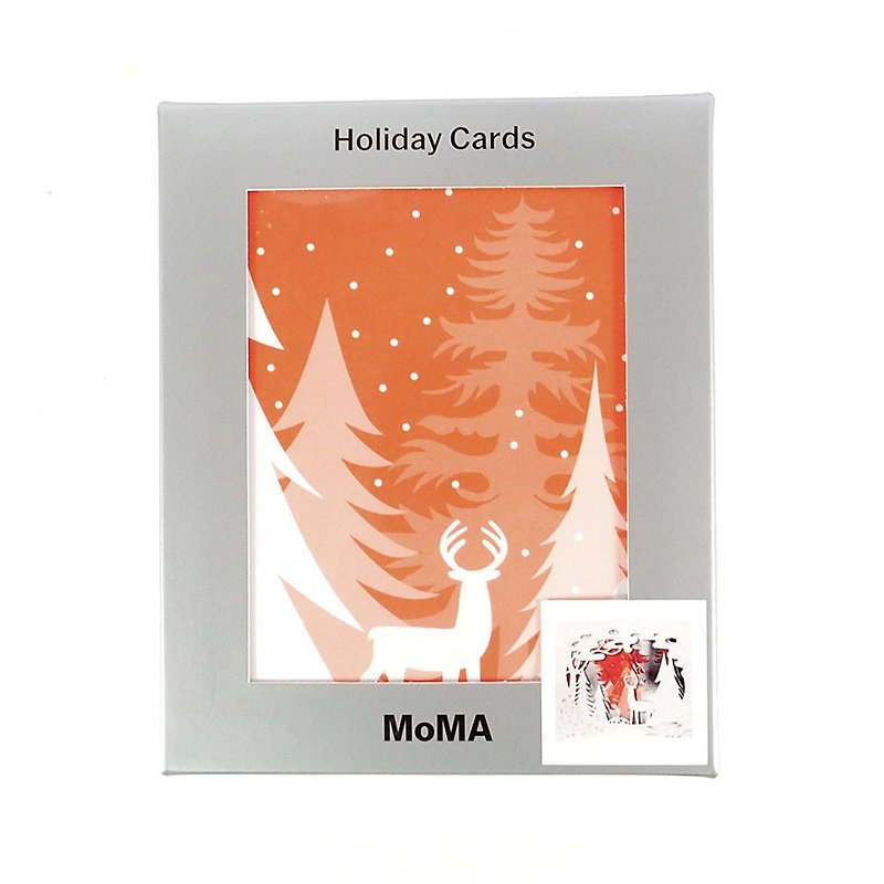 森林晚霞下的馴鹿 耶誕盒卡8入【Up With Paper MoMA聖誕節系列】 - 卡片/明信片 - 紙 橘色