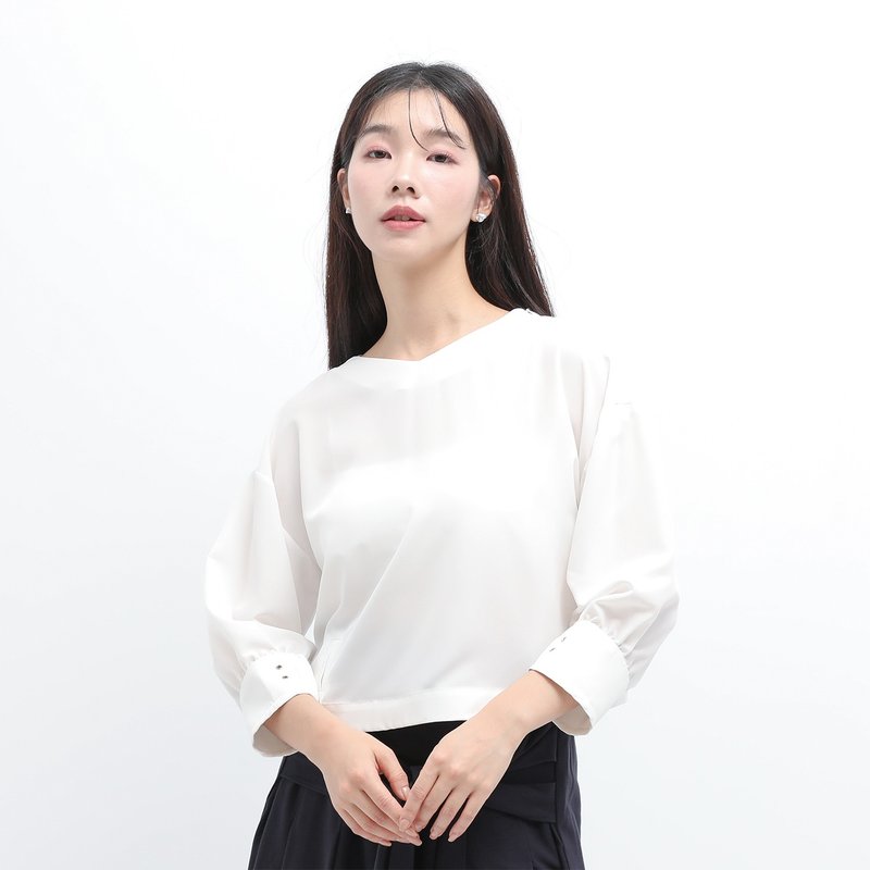 [Classic original] Qisi_Qisi wrinkled top_CLT508_white - เสื้อผู้หญิง - เส้นใยสังเคราะห์ ขาว