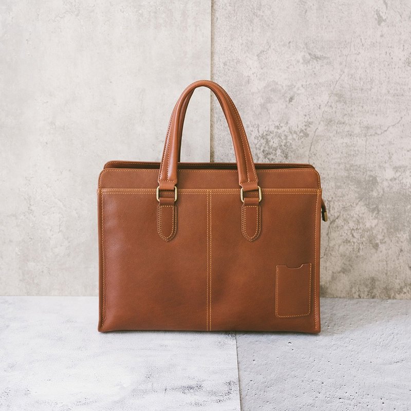 本革クラシックダブルジップブリーフケース 15012 オイルレザーO - リュック・バックパック - 革 ブラウン