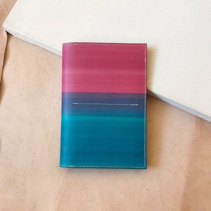 護照套_極簡版_4隔層_雙卡層_胭脂粉漸層里昂藍 - 護照夾/護照套 - 真皮 粉紅色