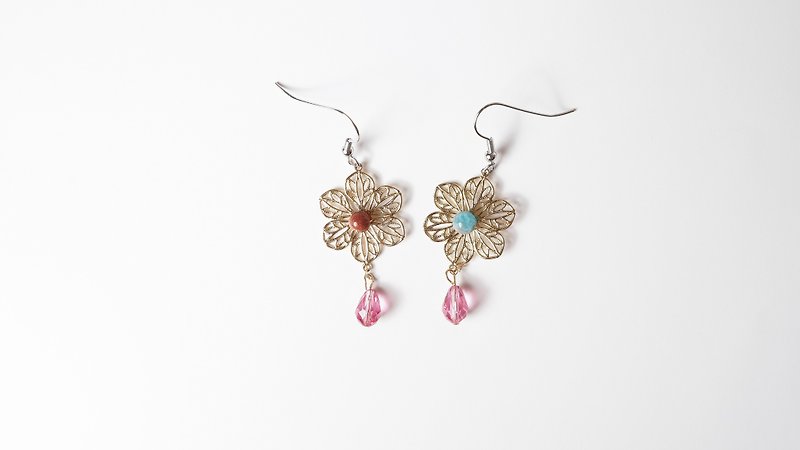 [Girlfriends] Handmade X natural stone earrings - ต่างหู - เครื่องเพชรพลอย สีแดง