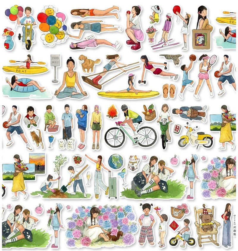 閒趣集 休閒日 塩顔たちの PET 和紙膠帶 (kiss-cut) - 紙膠帶/和紙/PET - 其他材質 多色