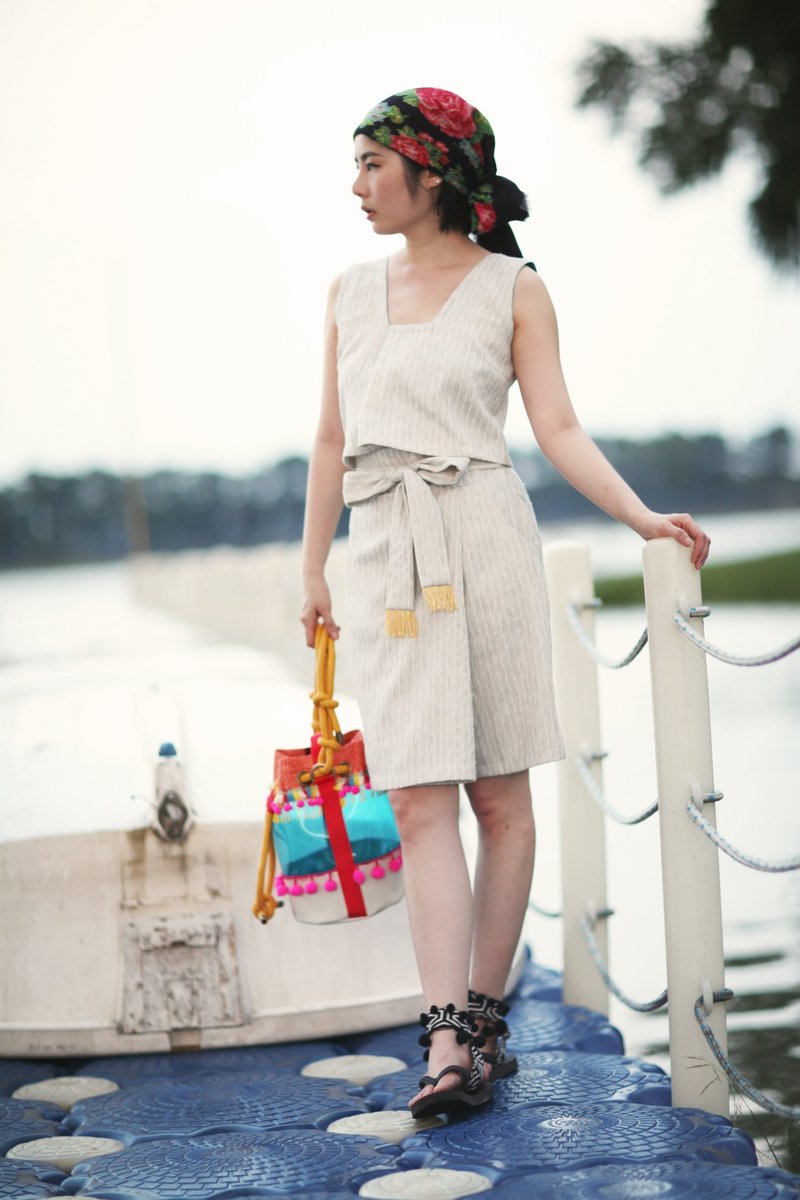 'MUFFIN MINI CULOTTES’高腰大蝴蝶結褲裙 - 女長褲 - 其他材質 金色