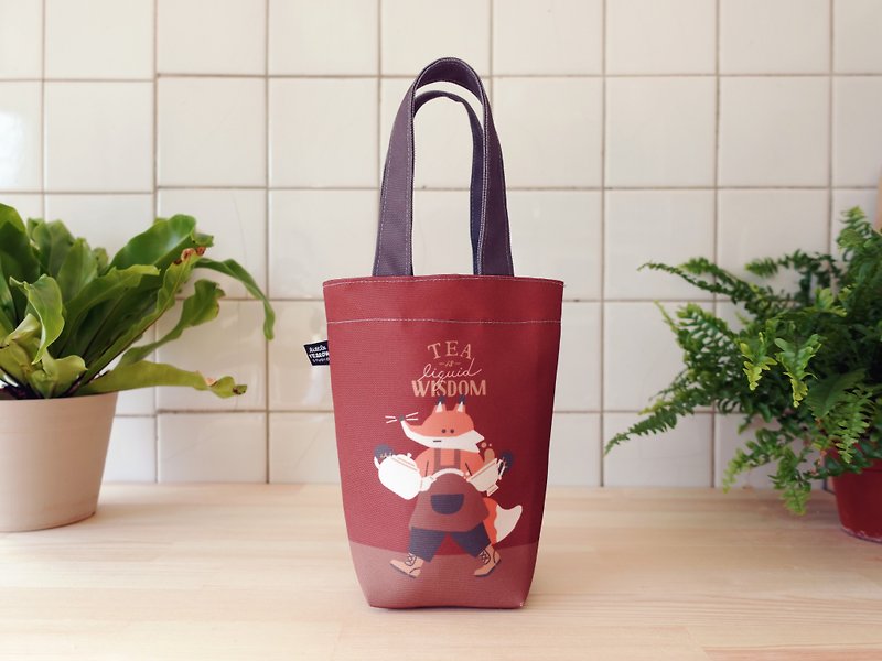 Lightweight and environmentally friendly all-purpose beverage bag-English black tea fox - กระเป๋าถือ - ไฟเบอร์อื่นๆ สีแดง