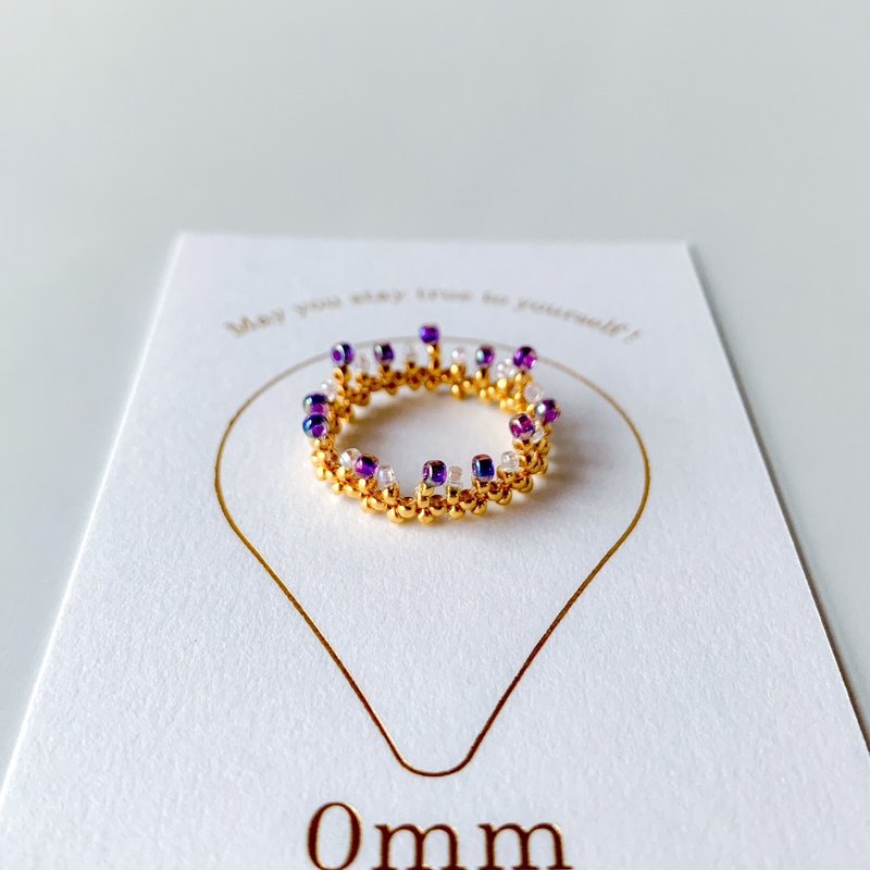 Crown ring made of colored glass and real gold-plated beads [purple] - General Rings - Glass Purple