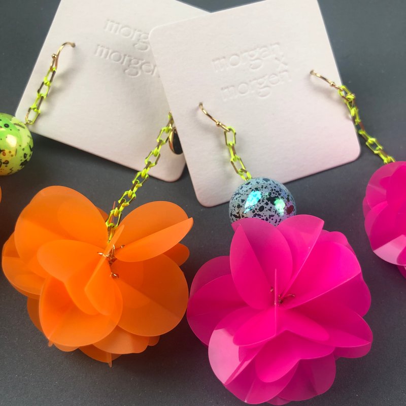 Hydrangea-neon - Earrings & Clip-ons - Plastic Orange