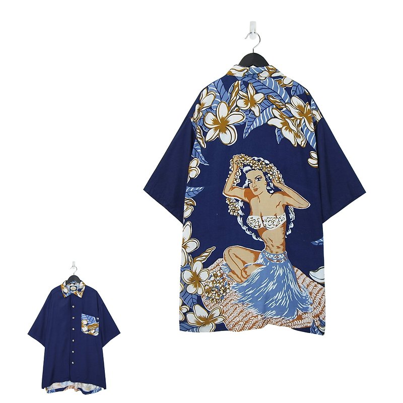 A‧PRANK :DOLLY :: 復古著VINTAGE夏威夷花衫(背夏威夷女郎款) (T708066) - 女襯衫 - 棉．麻 