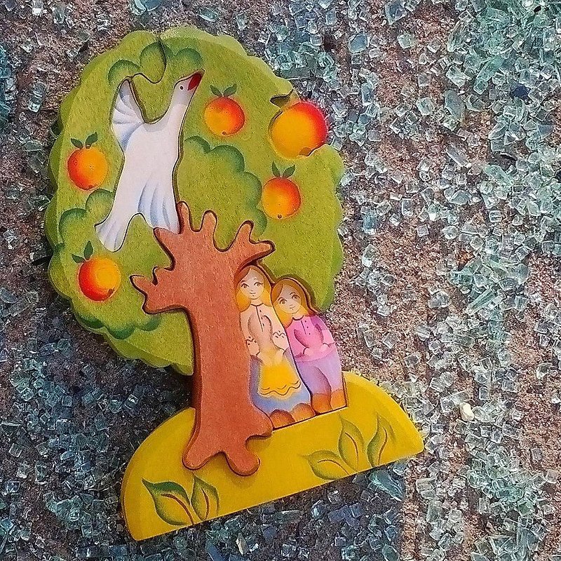 【厳選プレゼント】春武童話 ロシア立体パズル 雁とリンゴの木 - 知育玩具・ぬいぐるみ - 木製 グリーン