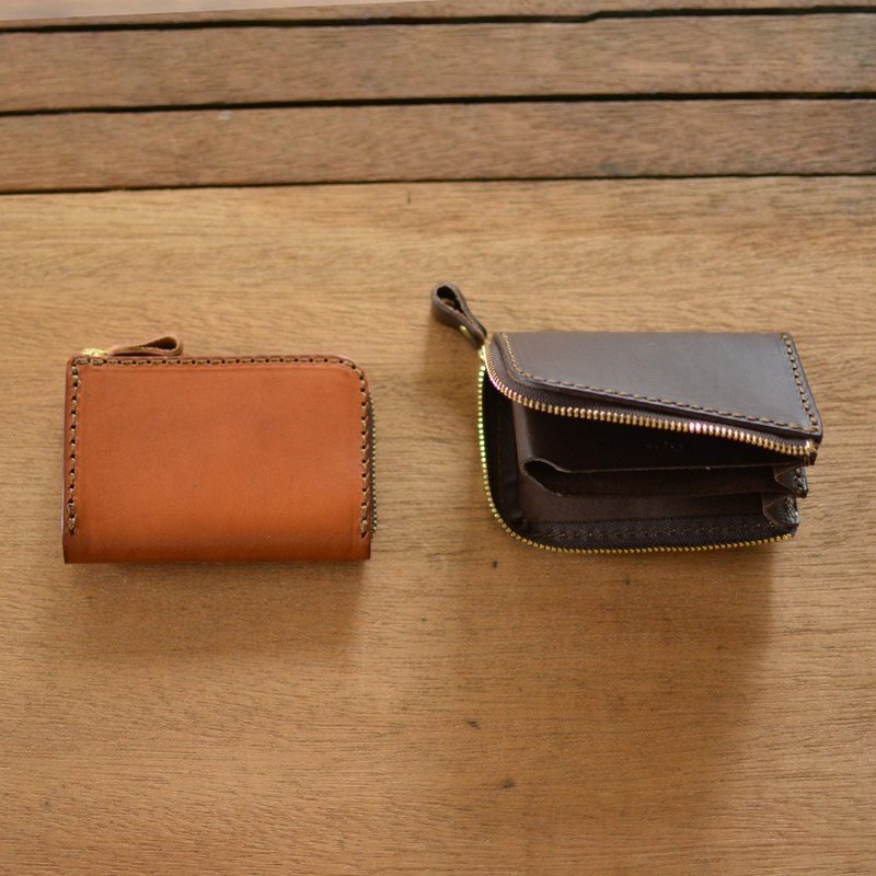 Craftsman handmade leather Organ pocket zipper short clip GS-32 - 3 colors in total - กระเป๋าสตางค์ - วัสดุอื่นๆ หลากหลายสี