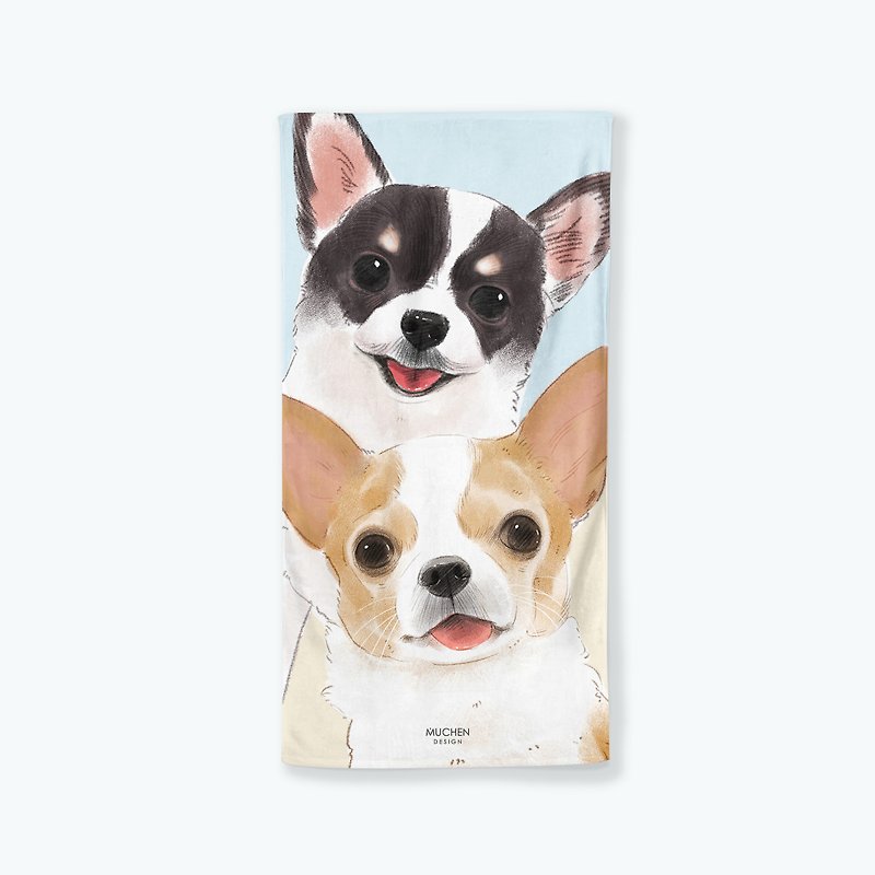 Big Face Chihuahua-Bath Towel Small Blanket - ผ้าขนหนู - คาร์บอนไฟเบอร์ สีน้ำเงิน
