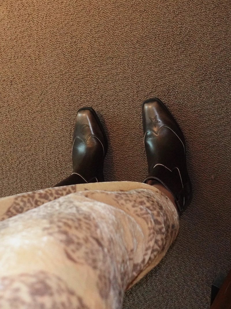 Star Moon Asymmetrical Maillard Western Boots - Women's Booties - Genuine Leather Brown