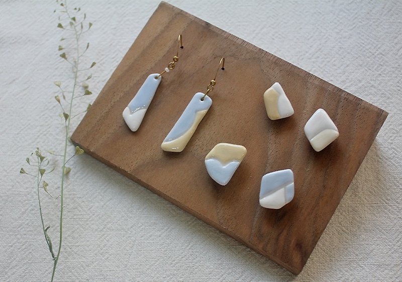 Beautiful Broken Moon Flower Brick Series-Ceramic Earrings Gift Set - Earrings & Clip-ons - Porcelain Multicolor