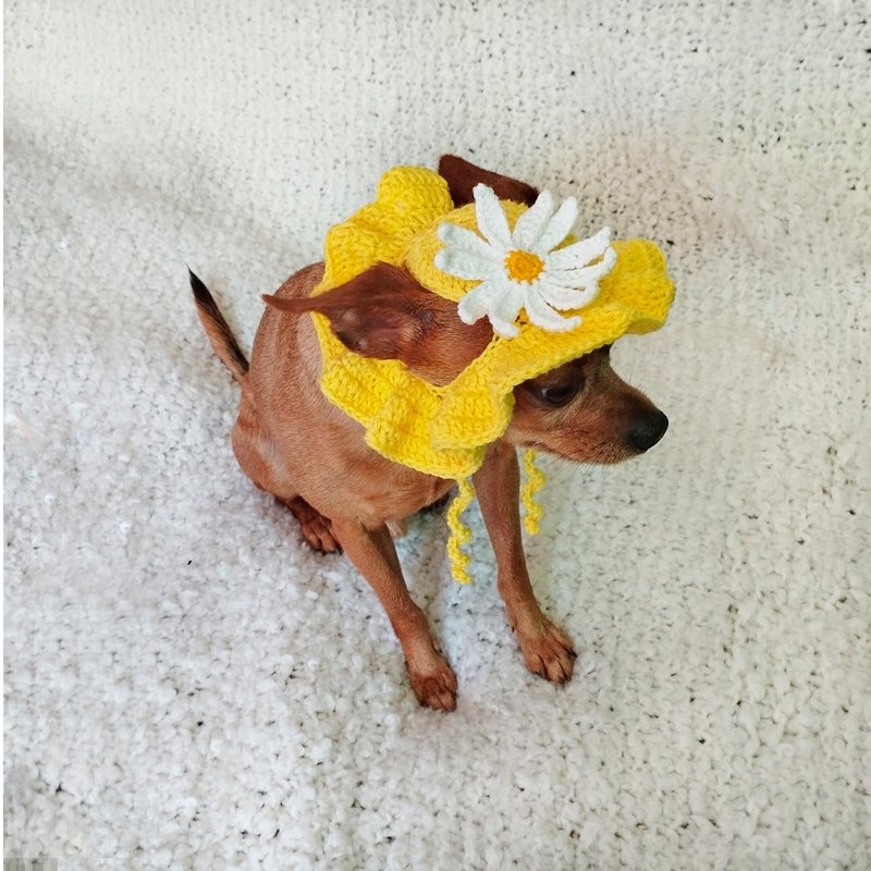 Panama for dog Hat for dog Crocheted yellow hat Crochet panama For small dog - 寵物衣服 - 棉．麻 黃色