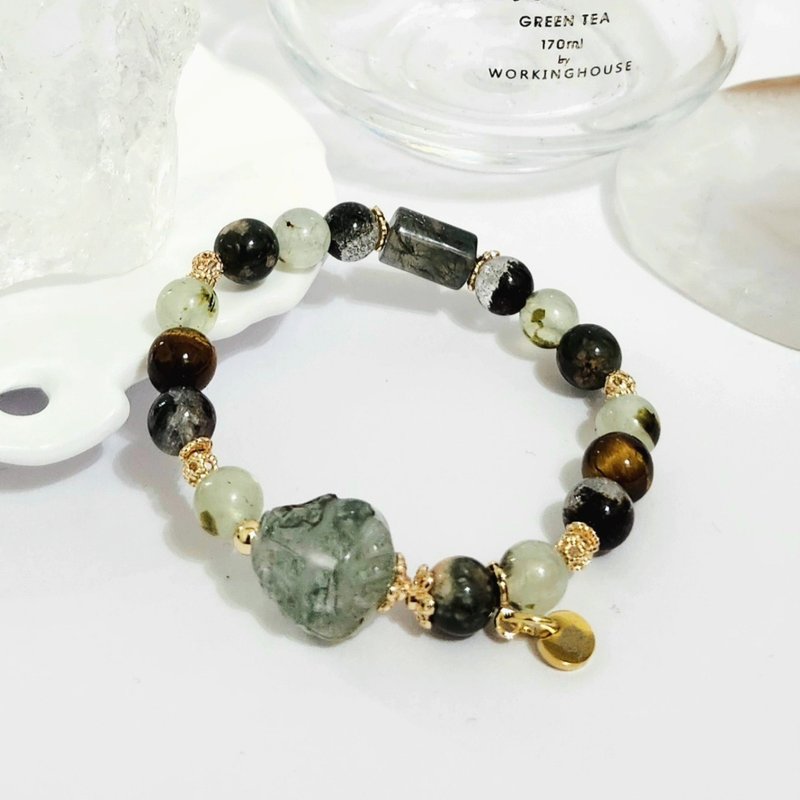 綠幽靈龍龜設計手鍊/助事業運、增強氣運之水晶 - 手鍊/手鐲 - 水晶 綠色