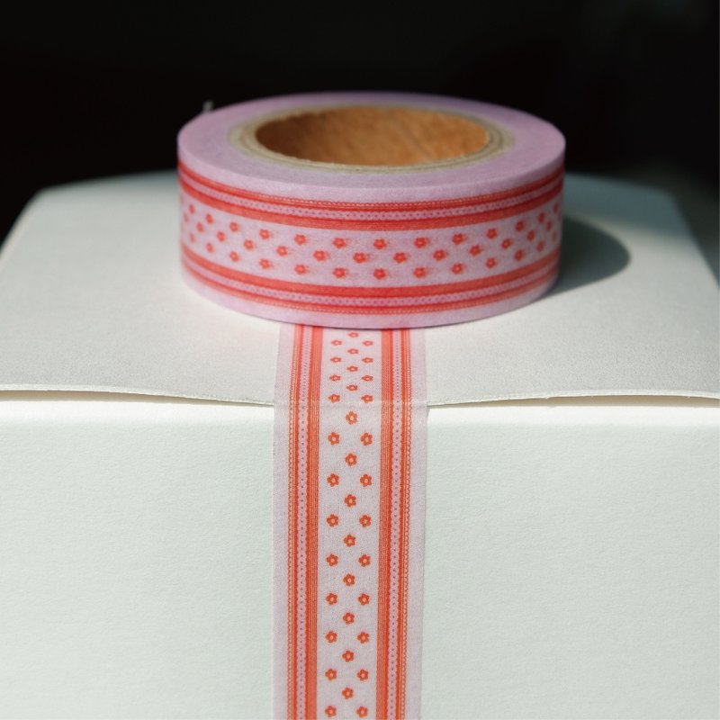 Red Lace Flower Masking Tape - 紙膠帶/和紙/PET - 紙 粉紅色