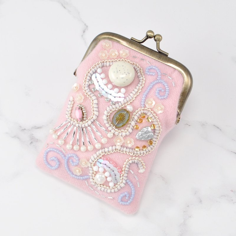 Gamaguchi sparkle 16 with a perfectly sized card - Card Holders & Cases - Wool Pink