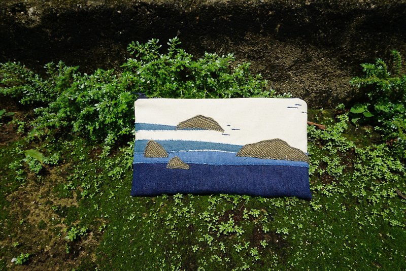 海島 / 萬用拉鏈袋 / YKK塑鋼拉鏈 - 化妝包/收納袋 - 棉．麻 藍色