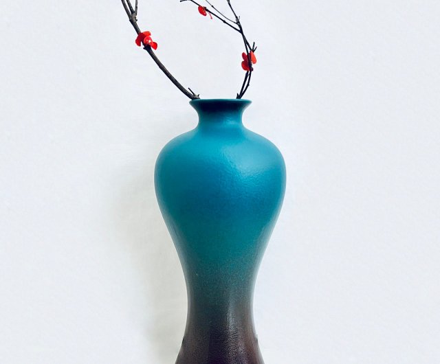 陶器製 花瓶 グレーと青のグラデーション