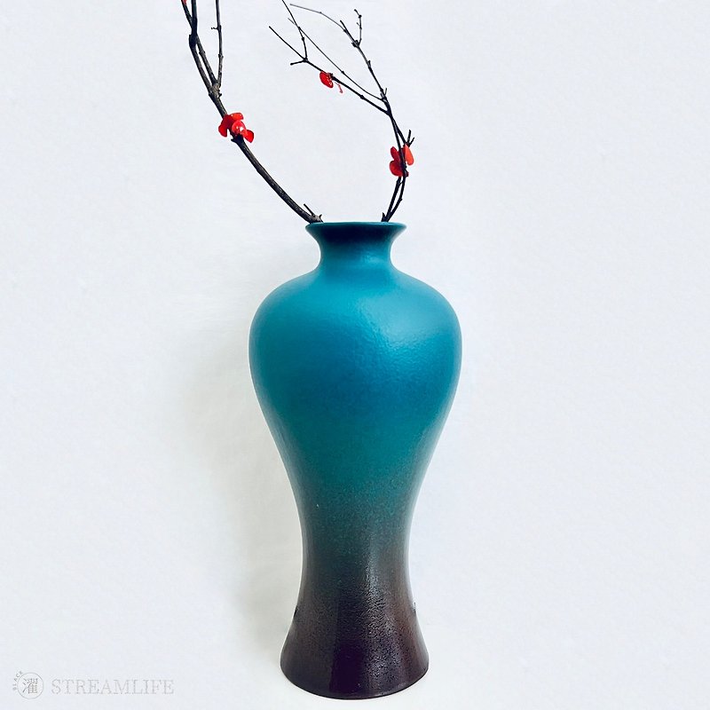 グレーグラデーション磁器ボトル - 花瓶・植木鉢 - 陶器 ブルー