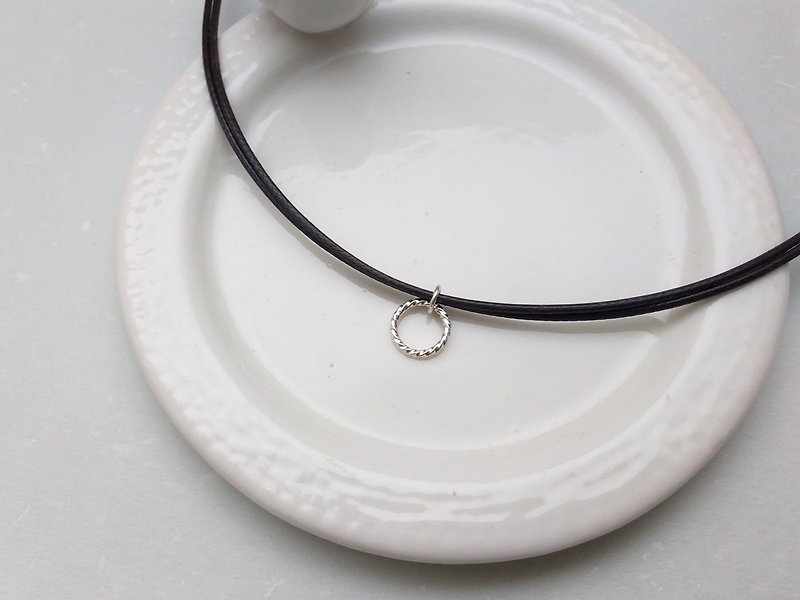 Wax thread necklace sterling silver twisted loop Wax rope (double thread) - Collar Necklaces - Other Materials Silver