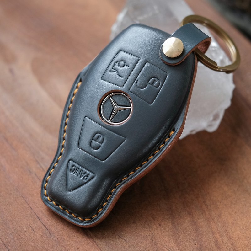 [Yuji] Mercedes-Benz A250 C300 W205 W213 CLA CLS Key Leather Case Majiang Cement Gray - Keychains - Genuine Leather Multicolor