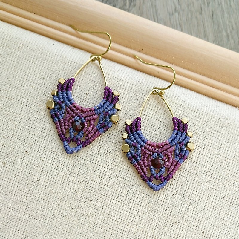 Misssheep A109 - macrame jewelry, tribal earring with glass beads - Earrings & Clip-ons - Other Materials Purple