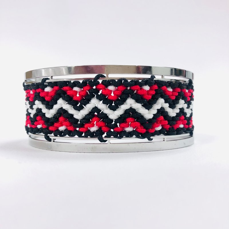 Aboriginal totem environmentally friendly hand-woven thin steel bracelet-Mountain and Sichuan (red and white) Each style is unique - สร้อยข้อมือ - สแตนเลส สีเงิน