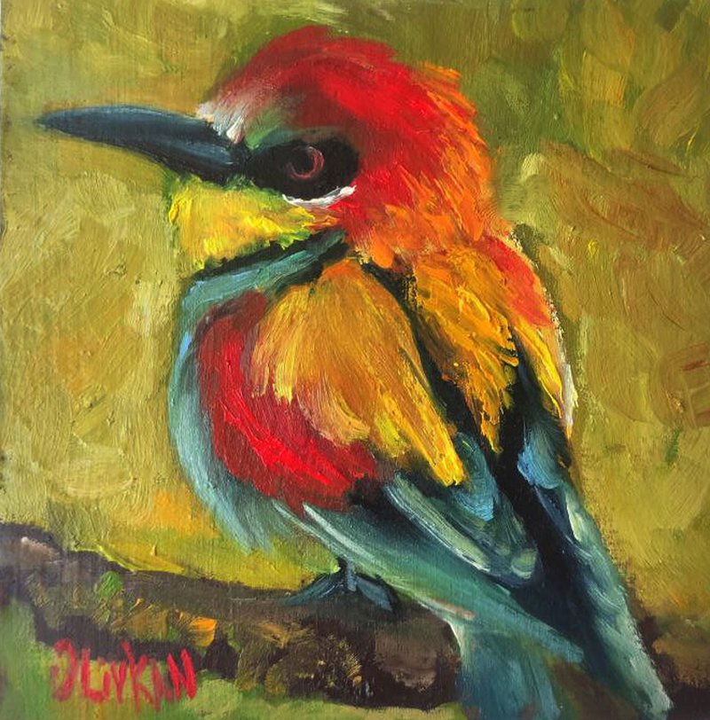 Robin Painting Bird Original Art Oil Painting Bird Miniature Wall Art - ตกแต่งผนัง - วัสดุอื่นๆ หลากหลายสี