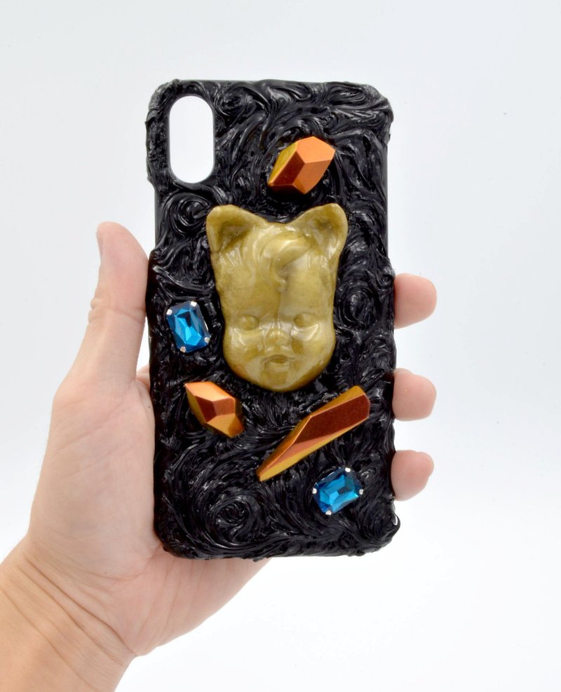 TIMBEE LO golden boy doll head iPhoneXS phone case can be customized for other phone models - เคส/ซองมือถือ - พลาสติก สีทอง