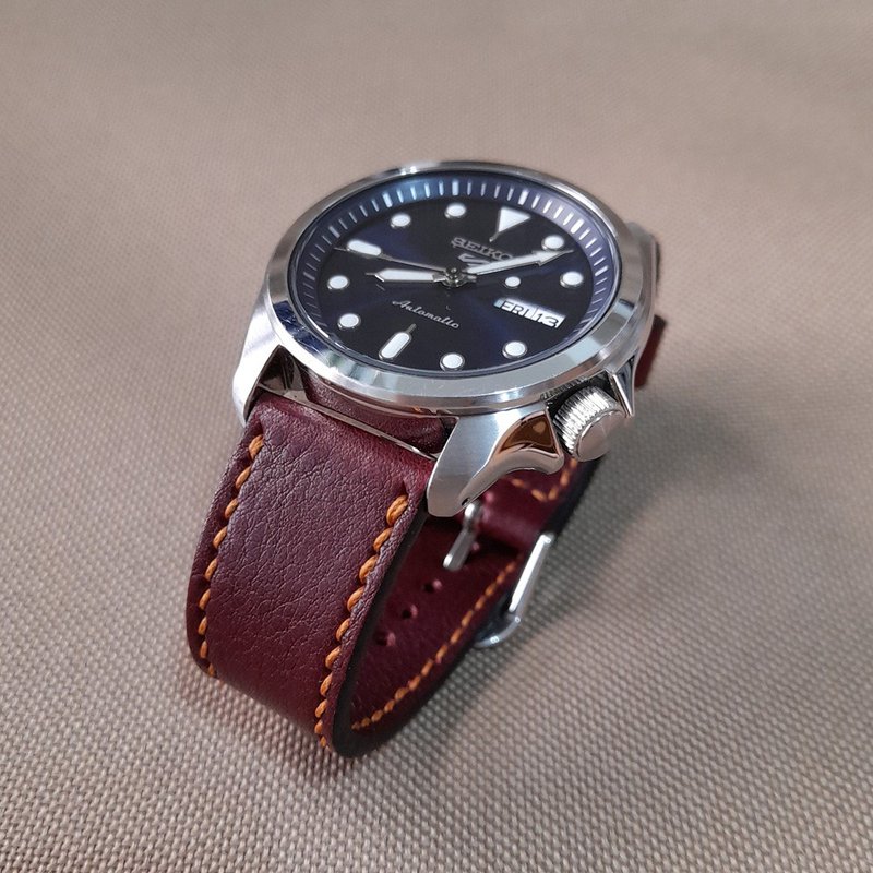手工錶帶/單品系列/酒紅色/義大利頂級皮革/Apple Watch適用 - 錶帶 - 真皮 